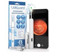 Otoscopio Pulizia Orecchie Rimozione Cerume con Telecamera 1920p WiFi 3,6mm - UdiGuard Compatibile con Android iPhone iPad Bianco - Pulitore Orecchie Digitale 6 Luci LED per Adulti Bambini Animali