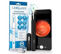 Otoscopio Pulizia Orecchie Rimozione Cerume con Telecamera 1920p WiFi 3,6mm - UdiGuard Compatibile con Android iPhone iPad Nero - Pulitore Orecchie Digitale 6 Luci LED per Adulti Bambini Animali