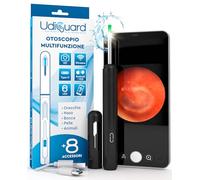 Otoscopio Pulizia Orecchie Rimozione Cerume con Telecamera 1920p WiFi 3,6mm - UdiGuard Pulitore Orecchie Digitale con 6 Luci LED Animali Adulti Bambini - Compatibile con iPhone iPad Android Nero