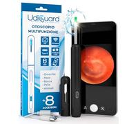Otoscopio Pulizia Orecchie Rimozione Cerume con Telecamera 1920p WiFi 3,6mm - UdiGuard Pulitore Orecchie Digitale con 6 Luci LED Adulti Animali Bambini - Compatibile con iPhone iPad Android Nero