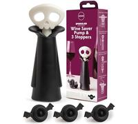 OTOTO Spookelier, pompa salva vino e 3 tappi per bottiglie di vino, tappi per bottiglie di vino, tappi per vino, accessori gotici spettrali, divertenti teschi per Halloween, cucina gotica, gadget