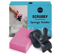 OTOTO Scrubby - Porta spugna per lavello da cucina, motivo: gatto grigio, lavabile in lavastoviglie, antiruggine, 9,9 x 7,9 x 9,9 cm