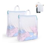 OTraki 2 Pezzi Borse per Bucato con Zip e Rete 60x80 cm, Sacchetti Rete per Lavatrice con Maniglie e Grande Apertura, Protezione Abbigliamento per Reggiseno, Intimo, Calze, Vestiti Delicati
