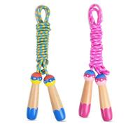 OTraki 2 Pezzi Corda per Saltare Bambini, 2.5M Regolabile Jump Rope Corda da Saltare con Manico in Legno Jumping Rope per Bambini Adulti e Donne Uomo per Fitness e attività all'Aperto (Blu+Rosa)