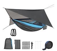OTraki Amaca con Zanzariera 290 x 140 cm,Amaca da Campeggio con Telo Antipioggia,Amaca Matrimoniale Portatile con Corde di Sospensione e Moschettoni in Acciaio per Esterno Giardino,Blu Nero