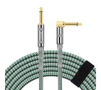 OTraki Cavo per chitarra con cavo per chitarra da 6,3 mm, 3 m, cavo intrecciato verde con spina ad angolo e 1 jack standard per chitarra elettrica, basso, tastiera (1 pezzo)