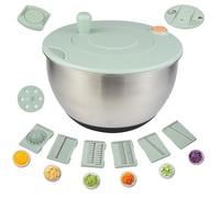OTraki Centrifuga per Insalata 5L in Acciaio Inox,Centrifuga Insalata Con Pulsante Di Stop E Base Antiscivolo Asciuga,Centrifuga per Lattuga con Scarico/Accessori Vari,Lavabile in Lavastoviglie,Verde