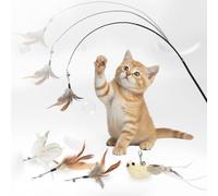 OTraki Giochi per Gatti, Gioco Gatto Interattivo con un uccellino con campanellino e tre piume di ricambio con campanellini, Giochi per Gatti in Casa con Bacchetta Retrattile, per gatto e gattini