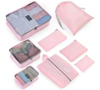 OTraki Organizer Valigia 8 Pezzi, Borsone Salvaspazio da Viaggio, Cube Organizer da Viaggio, Porta Trucchi da Viaggio, Lavabili Set da Viaggio per ivestiti, Scarpe, Rosa
