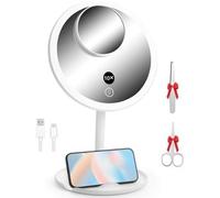 OTraki Specchio da trucco a intensità variabile, 3 colori, ingranditore con luce, 10 pezzi, con illuminazione, ricaricabile, con cavo di tipo C, taglio+pinzette