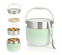 OTraki Termos per Alimenti 1200ml Contenitore Portapranzo Termico Cibo Caldi con Cucchiaio Pieghevole, Thermos Pappa Acciaio Inossidabile per Conservare Porridge, Zuppa, Frutta e Pranzi (Verde)