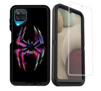 OTTARTAKS Custodia compatibile con Samsung Galaxy A12 5G/4G con pellicola protettiva, Spider Cool Full Body Custodia resistente per ragazzi e uomini, custodia protettiva a 3 strati nera antiurto per