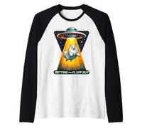 Ottenere Il Fluffy Fuori Alien Fluffy Cat UFO Humor Galaxy Maglia con Maniche Raglan