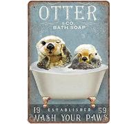 Otter & Co. Bath Soap Wash Your Paws Targa in latta, Vintage Metal Tin Sign Garage Decor Man Cave Sign Targa in latta Vintage Retro Outdoor Street Garage Metallo Alluminio Tin Sign 30,5 x 40,6 cm