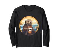 Otter Coffee Lover Cozy River Wildlife Mattina Opera d'Arte Maglia a Manica
