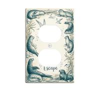 Otter Duplex Outlet Covers Placca da parete, Marine Natural Bird Seaweed Summer Blue Plastic Standard Size Wall Plates for Electrical Outlet for Living Room Bedroom Home Office Decor