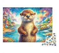 Otter Stands in Fairy Village Stream Puzzle Da 1000 Pezzi Adorable Otter Ideale Per Uomini, Donne, Bambini E Anziani 38x26cm/1000pcs