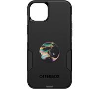 OtterBox Bundle - Custodia serie Commuter per iPhone 15 Plus e iPhone 14 Plus (nero), con PopSockets PopGrip, sottile e resistente, tascabile, con protezione per le porte, PopGrip incluso