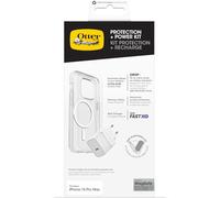 OtterBox Bundle per iPhone 15 Pro Max Cover Protettiva Symmetry Clear MagSafe, Pellicola protettiva in Vetro temperato Premium Glass e Caricatore murale EU 30W USB-C GaN