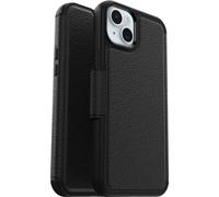 OtterBox Cover per iPhone 15 Plus Strada per MagSafe, resistente a shock e cadute, vero cuoio, 2 slot carte di credito, testata 3x vs norme MIL-STD 810G, Nero