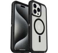 OtterBox Cover per iPhone 15 Pro Max Defender XT con MagSafe, resistente a shock e cadute, cover ultra robusta, testata 5x vs le norme anti caduta MIL-STD 810G,Trasparente/Nero