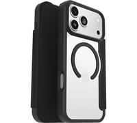 OtterBox React Series Folio MagSafe cover per iPhone 17 Pro Max, resistente a shock e cadute, slot carte di credito, testata a norme MIL STD 810G, Trasparente/Nero
