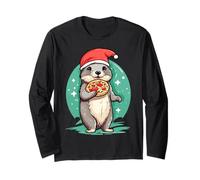 Otters Eating Pizza Santa Hat Xmas Christmas Otters Lover Maglia a Manica