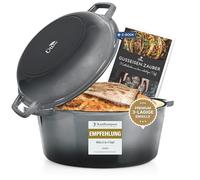 Ottia Pentola in ghisa, 26 cm, coperchio come padella, smalto di alta qualità, casseruola in ghisa, forno olandese, teglia per pane, tutti i piani cottura (anche a induzione), adatta al forno