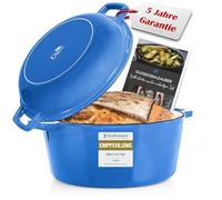 Ottia Pentola in ghisa, 26 cm, coperchio come padella, smalto di alta qualità, casseruola in ghisa, forno olandese, teglia per pane, tutti i piani cottura (anche a induzione), adatta al forno