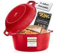 Ottia Pentola in ghisa, 26 cm, coperchio come padella, smalto di alta qualità, casseruola in ghisa, forno olandese, teglia per pane, tutti i piani cottura (anche a induzione), adatta al forno