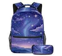 Ottieni l'eccellenza accademica con questo set di 2 zaini, zaino e astuccio per ragazzi, ragazze e adolescenti, cielo stellato viola, Multicolore, B：29.4x20x40cm P：19x7.5x3.8cm, Zaini Daypack