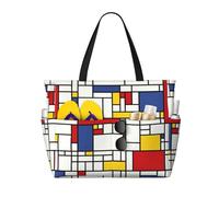 OTTKGGA Astratto Mosaico Modello Grande Capacità Beach Travel Bag Multi Tasca Con Zip Tote Bag Impermeabile Piscina Vacanza Palestra, Nero , Taglia unica