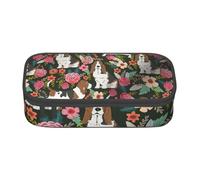 OTTKGGA Astuccio per matite con cerniera, grande capacità, con cane e fiore, organizer per cancelleria, borsa per il trucco, per scuola, ufficio, viaggi, Nero , Taglia unica, Valigia
