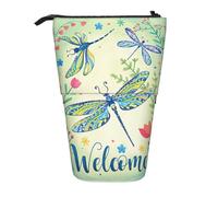 OTTKGGA Astuccio telescopico con libellule e fiori, organizer per cancelleria, con cerniera, portatile, per scuola, ufficio, studente, Nero , Taglia unica