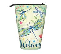 OTTKGGA Astuccio telescopico con libellule e fiori, organizer per cancelleria, con cerniera, portatile, per scuola, ufficio, studente, Nero , Taglia unica