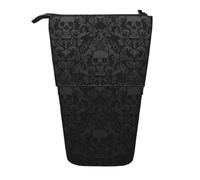 OTTKGGA Astuccio telescopico in stile gotico con teschio, organizer per cancelleria, con cerniera, portatile, per scuola, ufficio, studente, Nero , Taglia unica