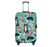 OTTKGGA Border Collie Florals - Copertura per valigia, elastica, antigraffio, adatta per bagagli da 45-81 cm, bianco, L