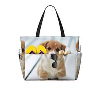 OTTKGGA Borsa da viaggio con cucciolo di cane carino di grande capacità, multi tasca con cerniera, impermeabile, piscina, vacanze, palestra, Nero , Taglia unica
