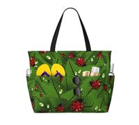 OTTKGGA Borsa da viaggio con foglie e coccinelle di grande capacità, multi tasca, con cerniera, impermeabile, piscina, vacanze, palestra, Nero , Taglia unica