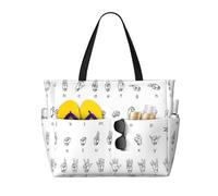 OTTKGGA Borsa da viaggio con linguaggio dei segni dell'alfabeto, grande capacità, multi tasca, con cerniera, impermeabile, piscina, vacanze, palestra, Nero , Taglia unica