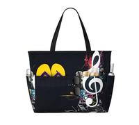 OTTKGGA Borsa da viaggio con note musicali di grande capacità, multi tasca, con cerniera, impermeabile, piscina, vacanze, palestra, Nero , Taglia unica