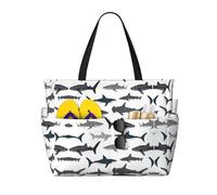 OTTKGGA Borsa da viaggio con squali, grande capacità, con cerniera, impermeabile, per piscina, vacanze, palestra, Nero , Taglia unica