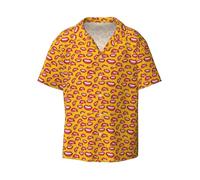 OTTKGGA Camicia da donna sorridente e mordere le labbra rosse da uomo casual a maniche corte camicia hawaiana con bottoni tasca frontale vacanze estive festa in spiaggia, Nero , L