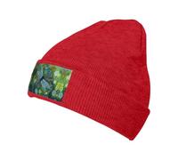 OTTKGGA Cappello lavorato a maglia con libellula blu dipinto a mano con risvolto resistente al freddo e caldo berretto morbido elastico invernale lavoro all'aperto uso quotidiano, Rosso, Taglia unica