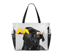 OTTKGGA Carino Carlino Nero Grande Capacità Spiaggia Borsa Da Viaggio Multi Tasca Con Zip Tote Bag Impermeabile Piscina Vacanza Palestra, Nero , Taglia unica