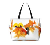 OTTKGGA Carino Goldfish Grande Capacità Spiaggia Borsa Da Viaggio Multi Tasca Con Zip Tote Bag Impermeabile Piscina Vacanza Palestra, Nero , Taglia unica