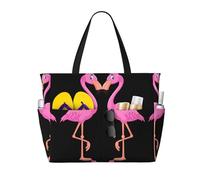 OTTKGGA Cartoon Flamingo Grande Capacità Spiaggia Borsa da Viaggio Multi Tasca Con Zip Tote Bag Impermeabile Piscina Vacanza Palestra, Nero , Taglia unica