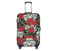 OTTKGGA Copertura per valigia con teschio e rosa rossa, protezione elastica antigraffio da viaggio, adatta per bagagli da 45,7 a 81,7 cm, bianco, XL