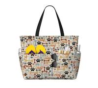 OTTKGGA Dog Bones Paw Prints Grande Capacità Beach Travel Bag Multi Pocket Con Zip Tote Bag Impermeabile Piscina Vacanza Palestra, Nero , Taglia unica