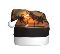 OTTKGGA Dusk Coconut Trees Adulti Cappello di Natale Peluche Cappello Decorativo Morbido Colorfast Vacanze Feste Capodanno Decorazione